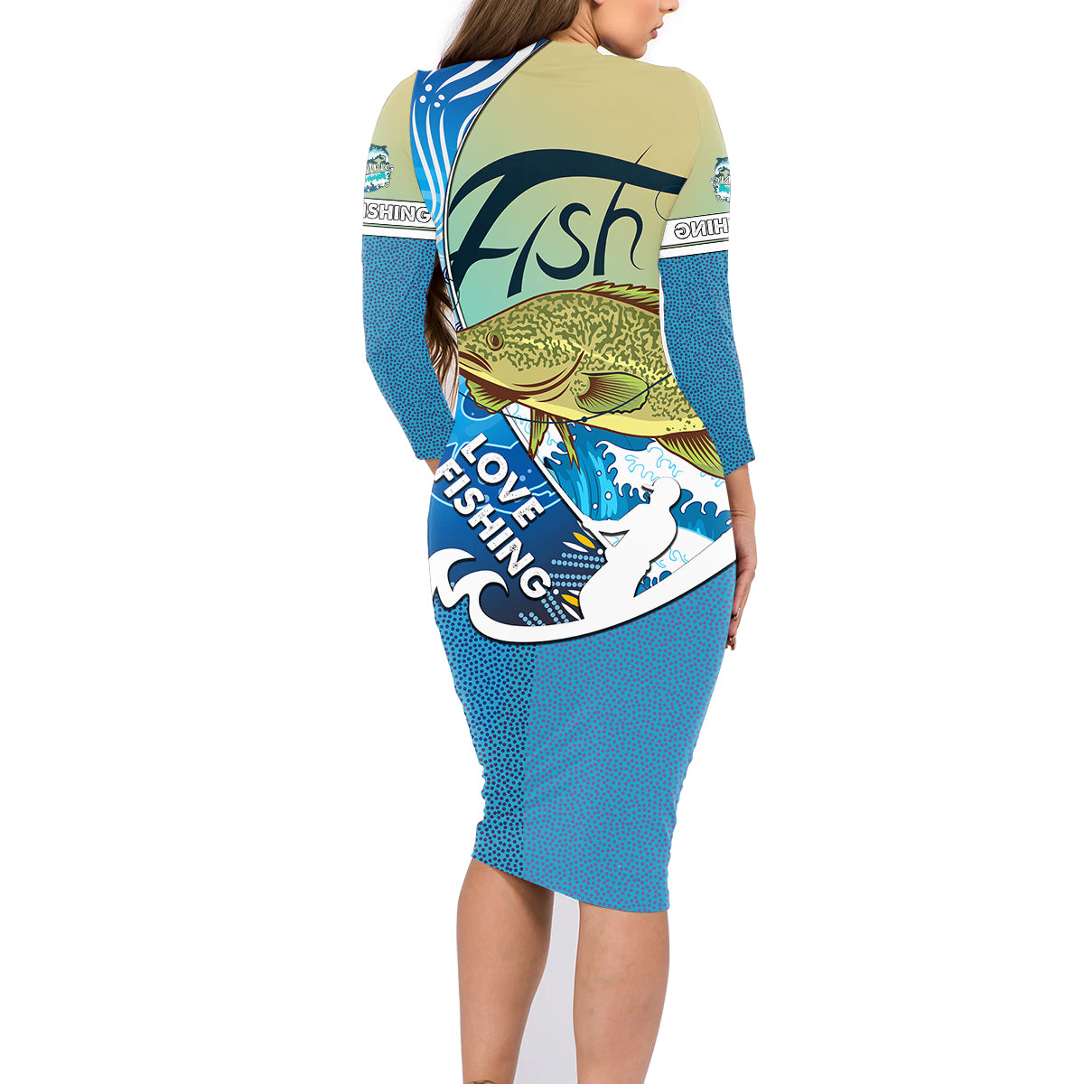 australia-fishing-family-matching-long-sleeve-bodycon-dress-and-hawaiian-shirt-love-fishing-murray-cod-in-aboriginal-art-patterns