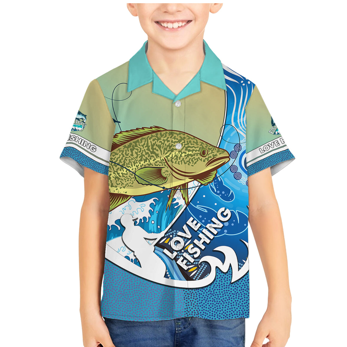 australia-fishing-family-matching-mermaid-dress-and-hawaiian-shirt-love-fishing-murray-cod-in-aboriginal-art-patterns