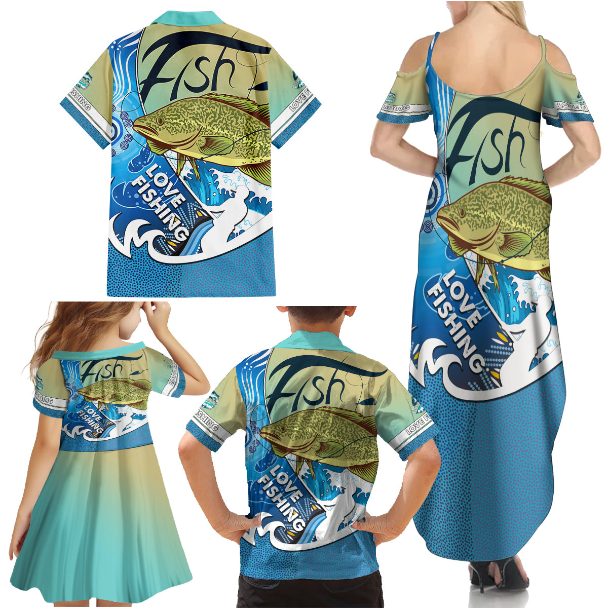 australia-fishing-family-matching-summer-maxi-dress-and-hawaiian-shirt-love-fishing-murray-cod-in-aboriginal-art-patterns