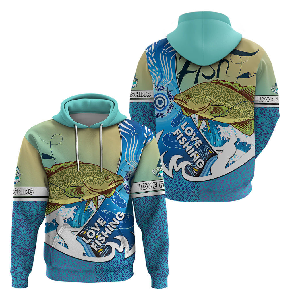 Australia Fishing Hoodie Love Fishing Murray Cod In Aboriginal Art Patterns - Vibe Hoodie Shop