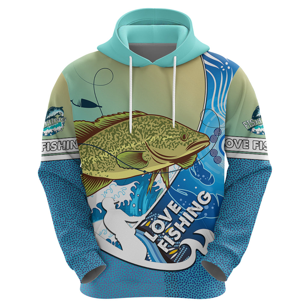 Australia Fishing Hoodie Love Fishing Murray Cod In Aboriginal Art Patterns - Vibe Hoodie Shop