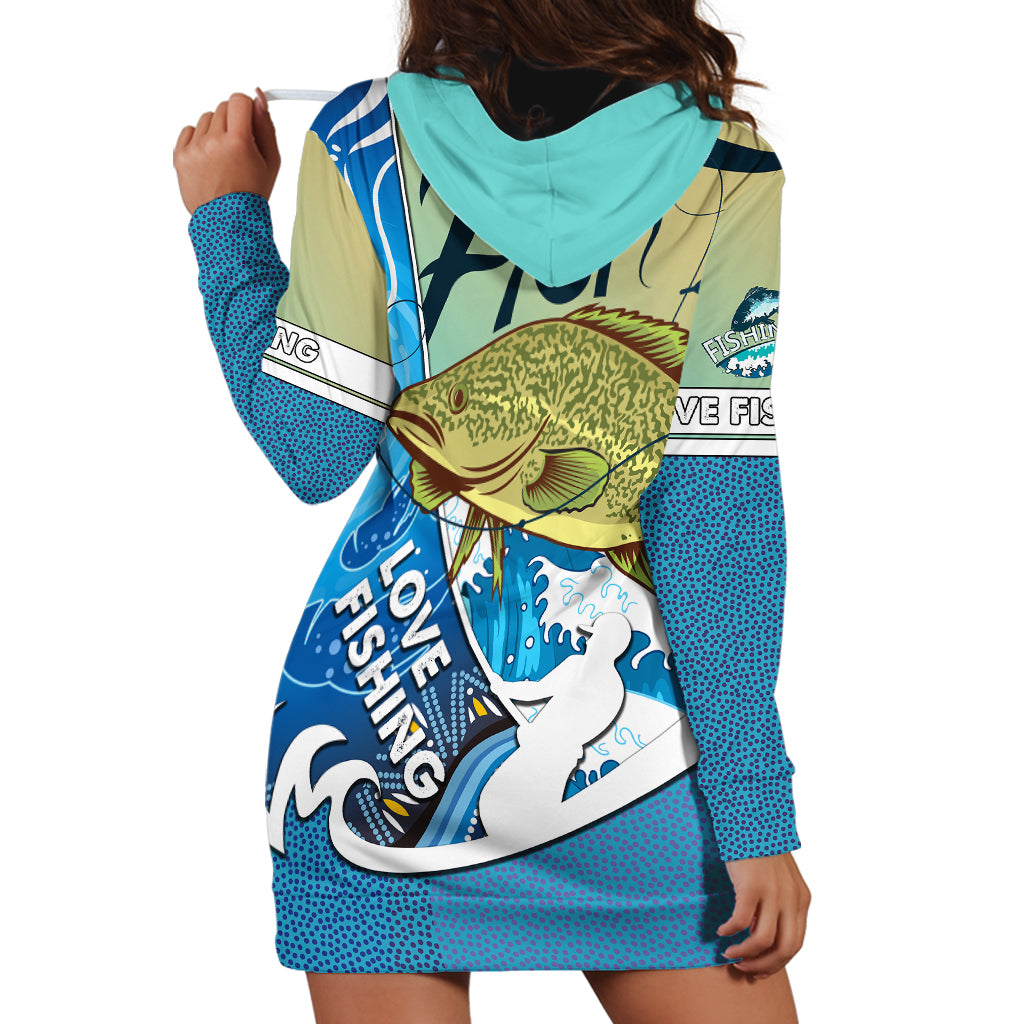 Australia Fishing Hoodie Dress Love Fishing Murray Cod In Aboriginal Art Patterns - Vibe Hoodie Shop