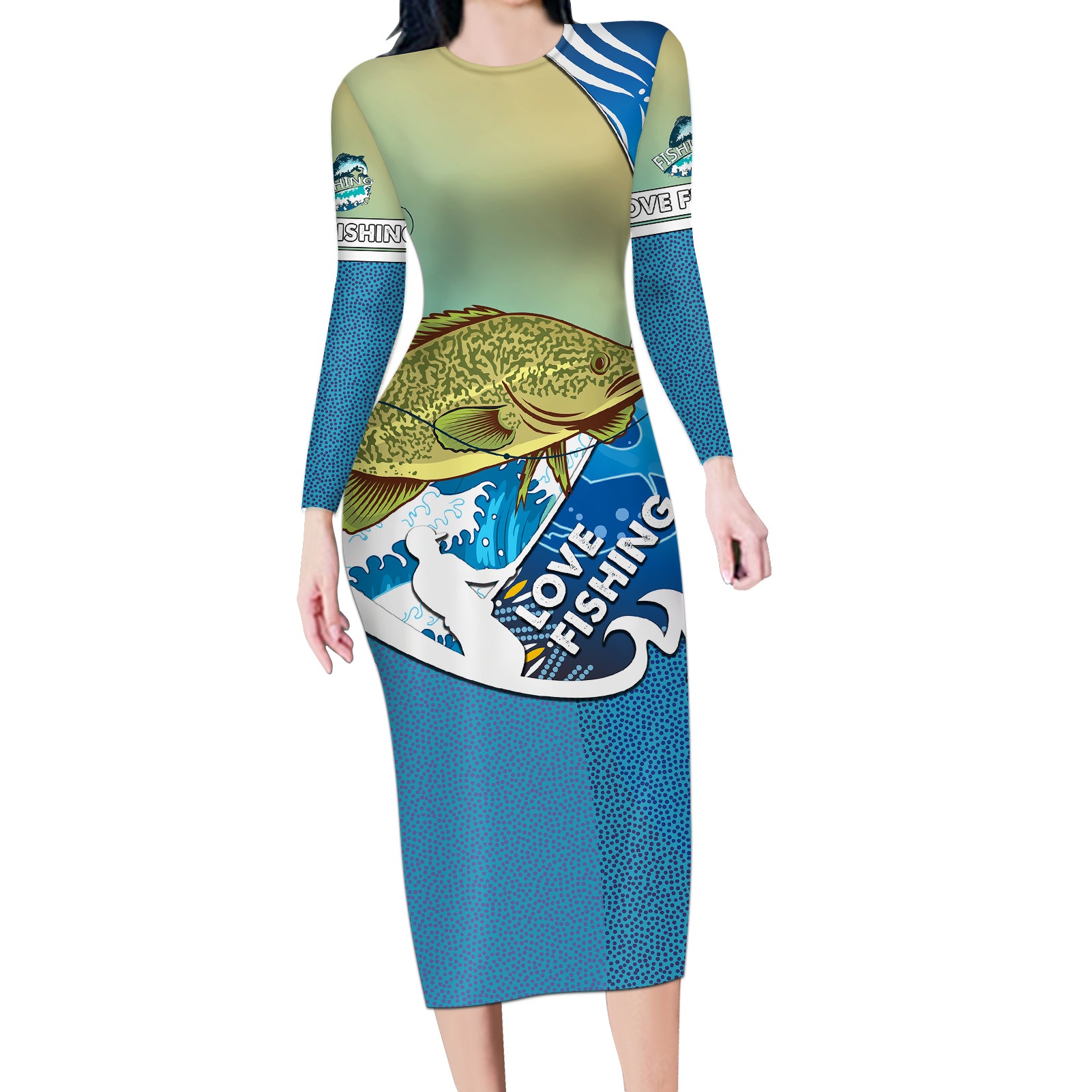 australia-fishing-long-sleeve-bodycon-dress-love-fishing-murray-cod-in-aboriginal-art-patterns