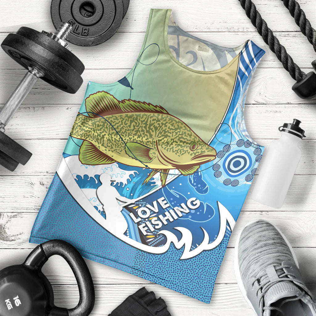 Australia Fishing Men Tank Top Love Fishing Murray Cod In Aboriginal Art Patterns - Vibe Hoodie Shop