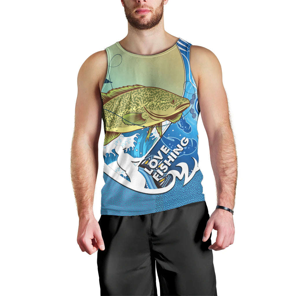Australia Fishing Men Tank Top Love Fishing Murray Cod In Aboriginal Art Patterns - Vibe Hoodie Shop