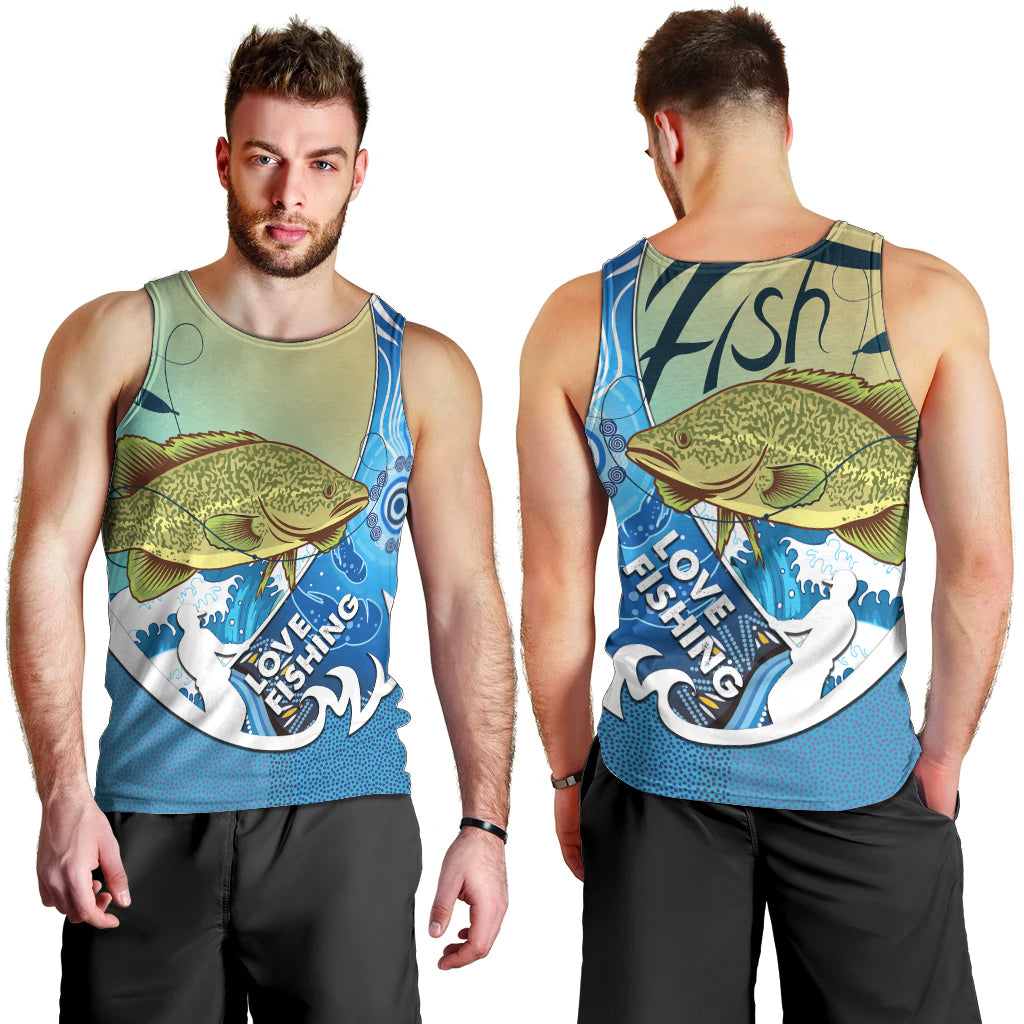 Australia Fishing Men Tank Top Love Fishing Murray Cod In Aboriginal Art Patterns - Vibe Hoodie Shop