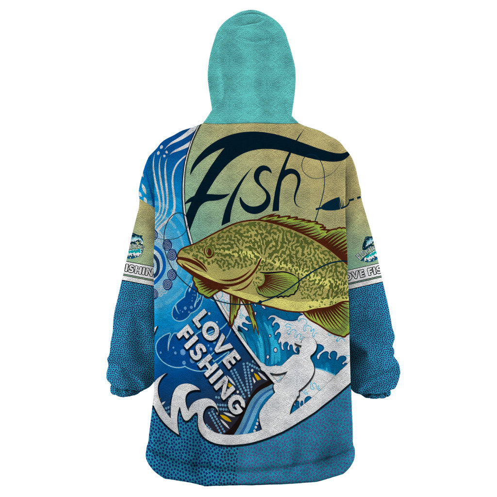 Australia Fishing Wearable Blanket Hoodie Love Fishing Murray Cod In Aboriginal Art Patterns - Vibe Hoodie Shop