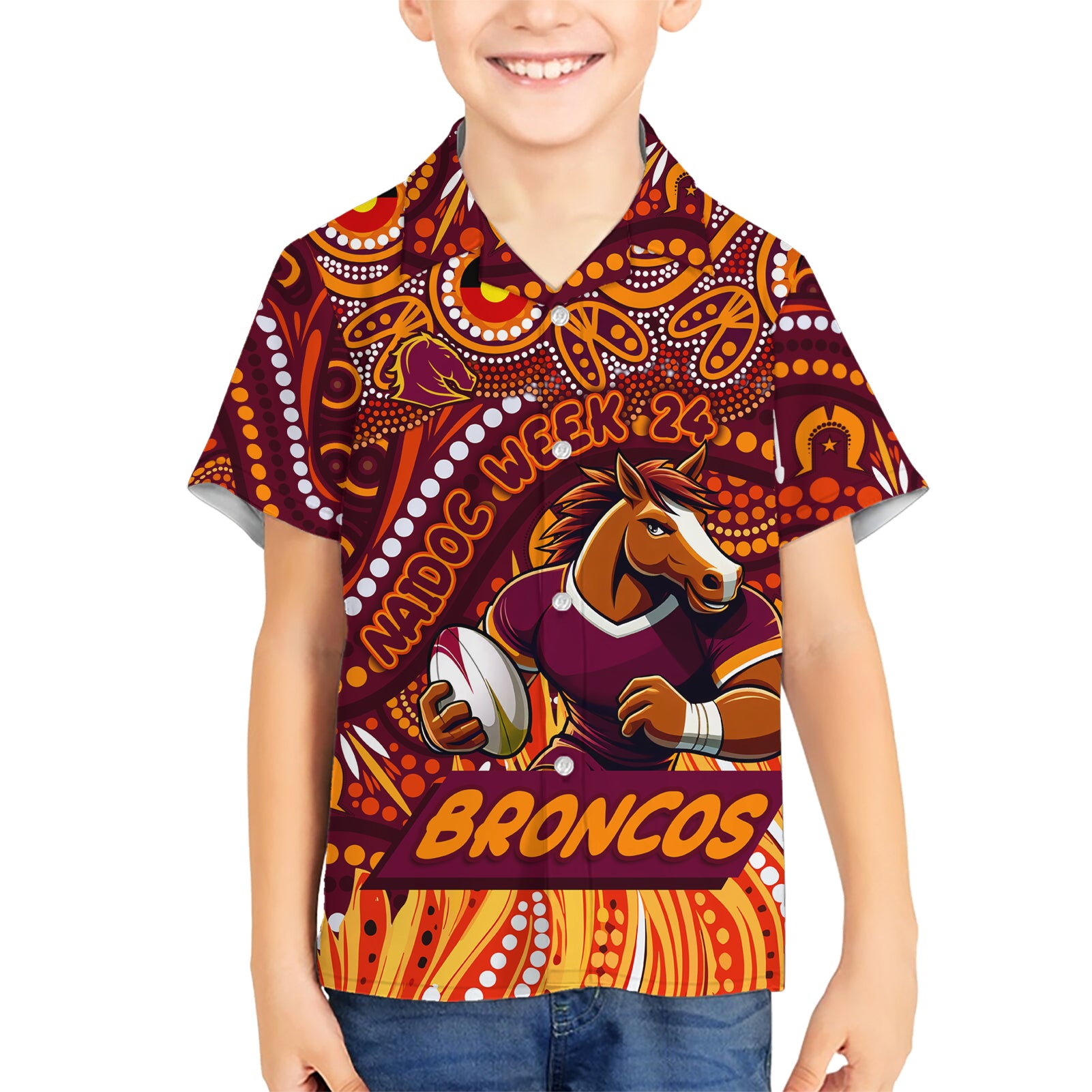 Custom Australia NAIDOC Week 2024 Hawaiian Shirt Brisbane Broncos Mascot Keep The Fire Burning - Vibe Hoodie Shop