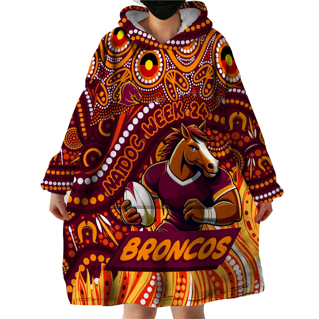 Custom Australia NAIDOC Week 2024 Wearable Blanket Hoodie Brisbane Broncos Mascot Keep The Fire Burning - Vibe Hoodie Shop