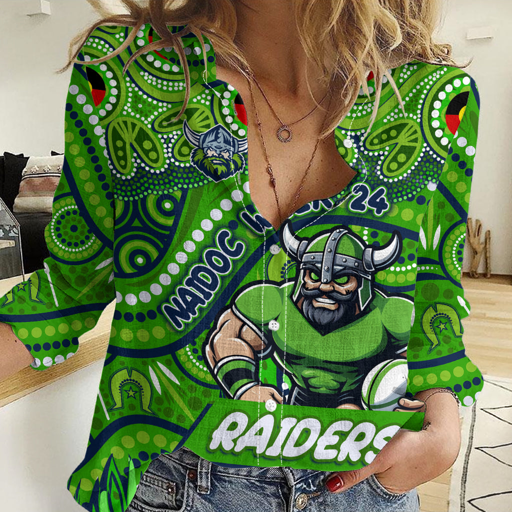 Custom Australia NAIDOC Week 2024 Women Casual Shirt Canberra Raiders Mascot Keep The Fire Burning - Vibe Hoodie Shop