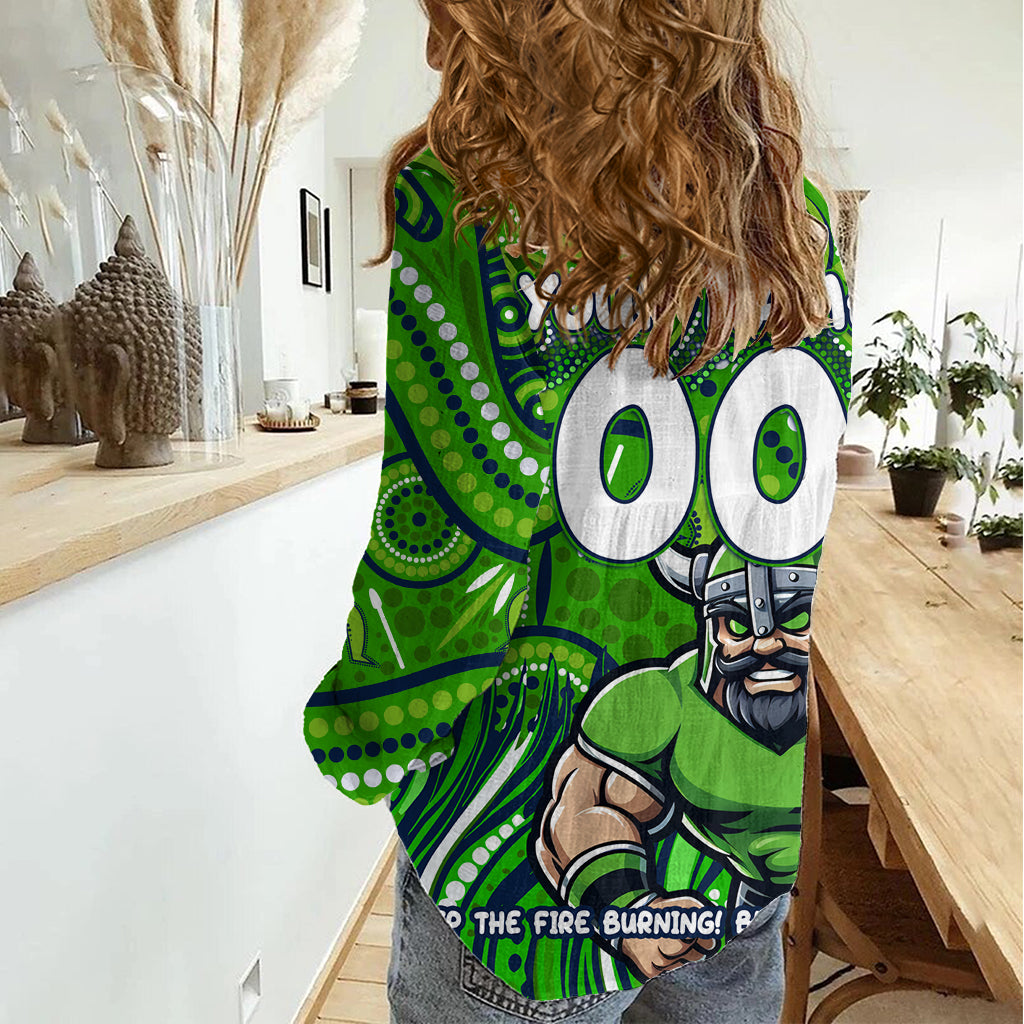 Custom Australia NAIDOC Week 2024 Women Casual Shirt Canberra Raiders Mascot Keep The Fire Burning - Vibe Hoodie Shop
