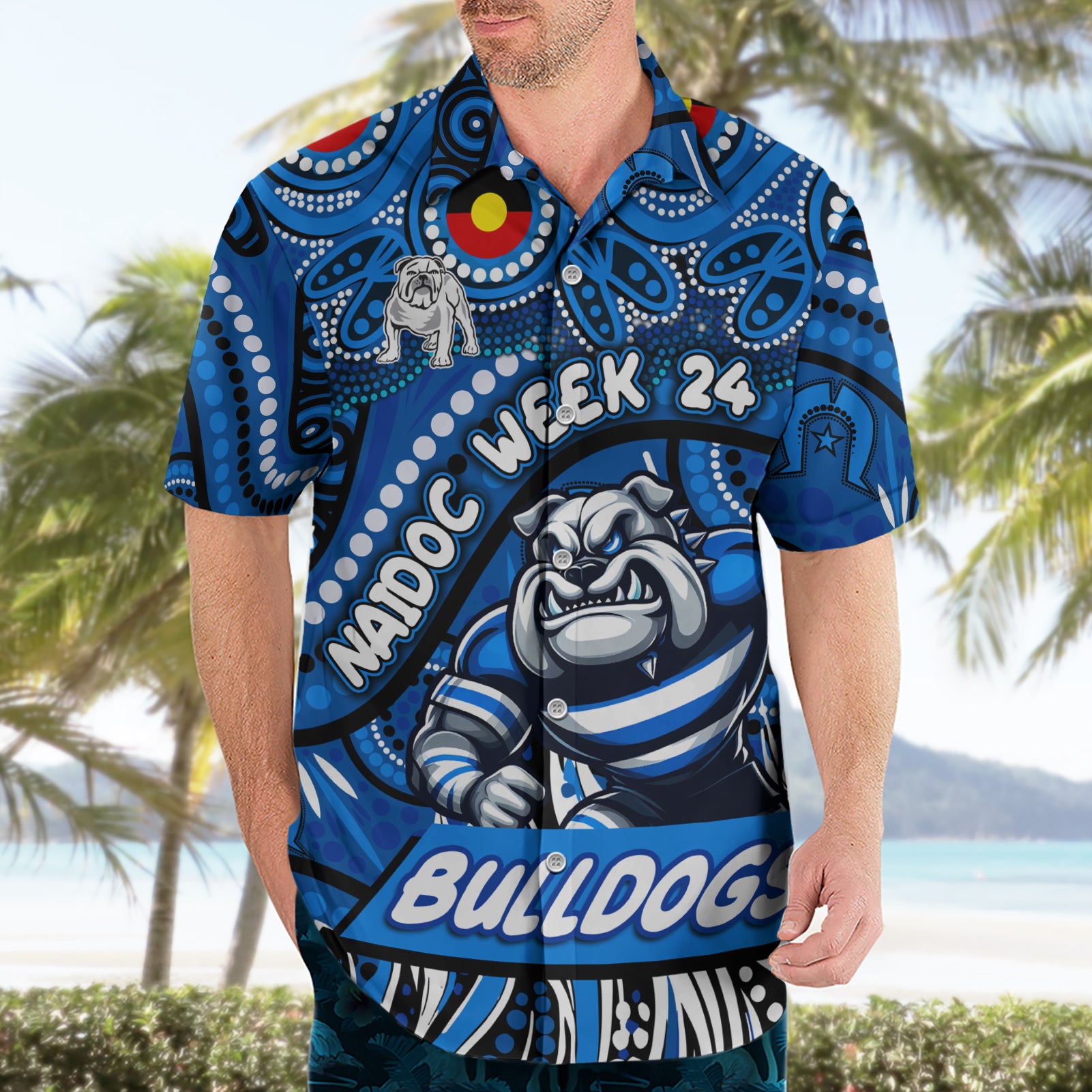 Custom Australia NAIDOC Week 2024 Hawaiian Shirt Bulldogs Mascot Keep The Fire Burning - Vibe Hoodie Shop