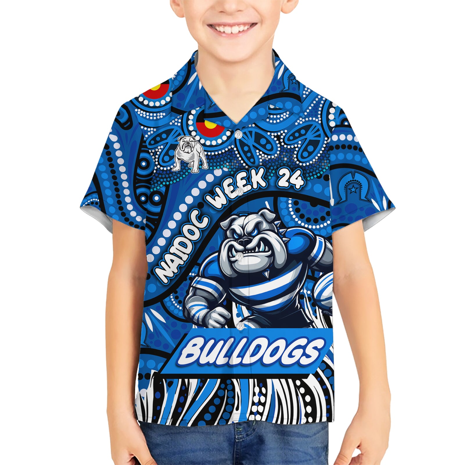 Custom Australia NAIDOC Week 2024 Hawaiian Shirt Bulldogs Mascot Keep The Fire Burning - Vibe Hoodie Shop