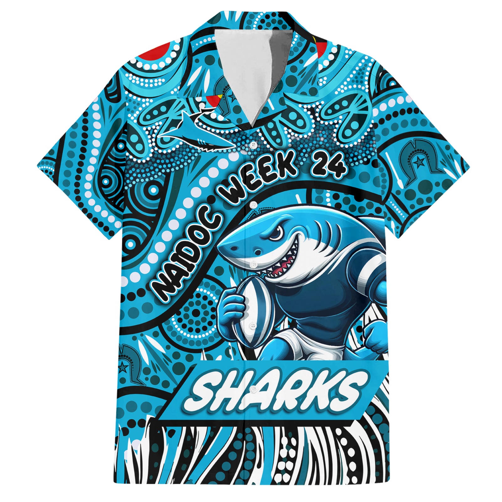 Custom Australia NAIDOC Week 2024 Hawaiian Shirt Sharks Mascot Keep The Fire Burning - Vibe Hoodie Shop