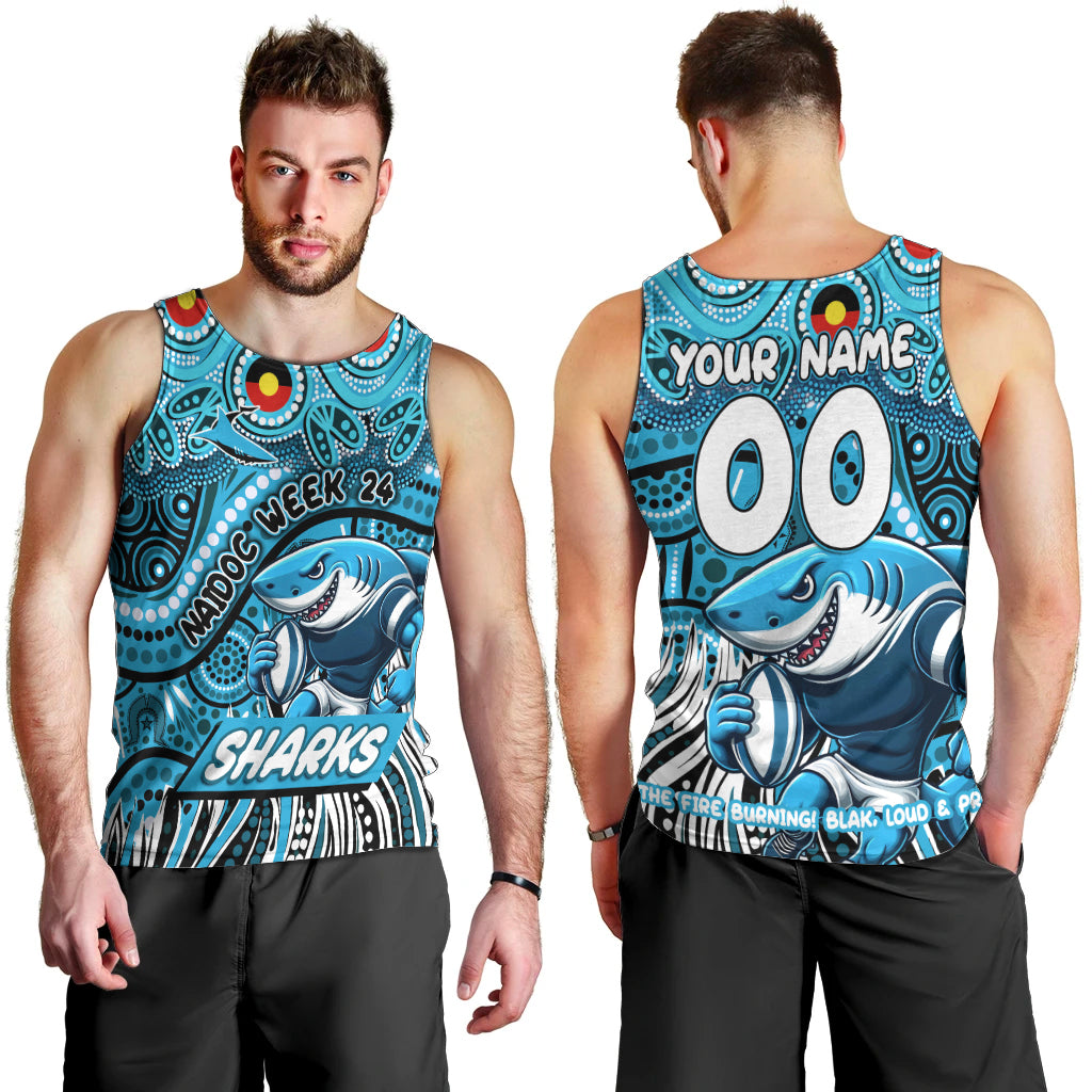 Custom Australia NAIDOC Week 2024 Men Tank Top Sharks Mascot Keep The Fire Burning - Vibe Hoodie Shop