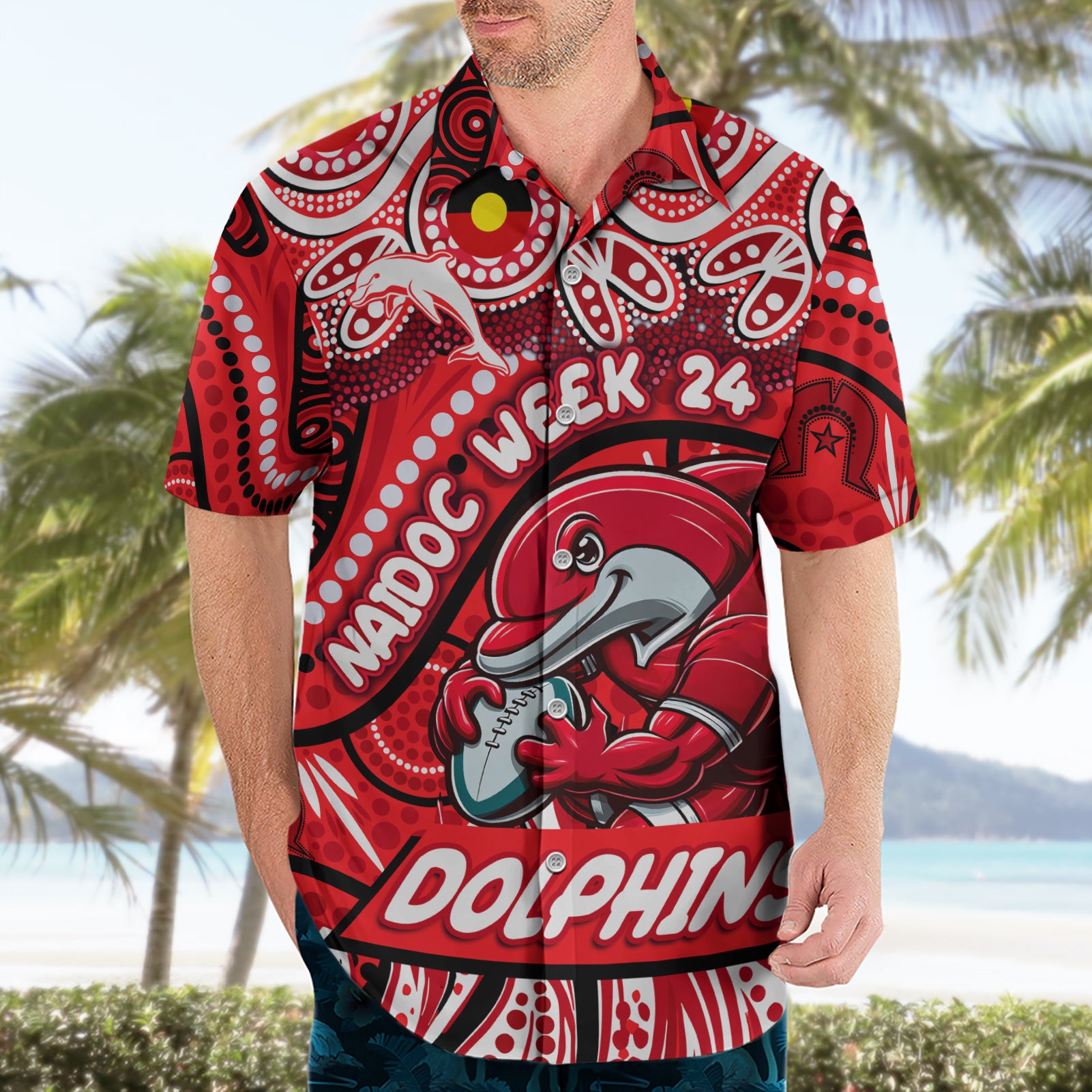 Custom Australia NAIDOC Week 2024 Hawaiian Shirt Dolphins Mascot Keep The Fire Burning - Vibe Hoodie Shop