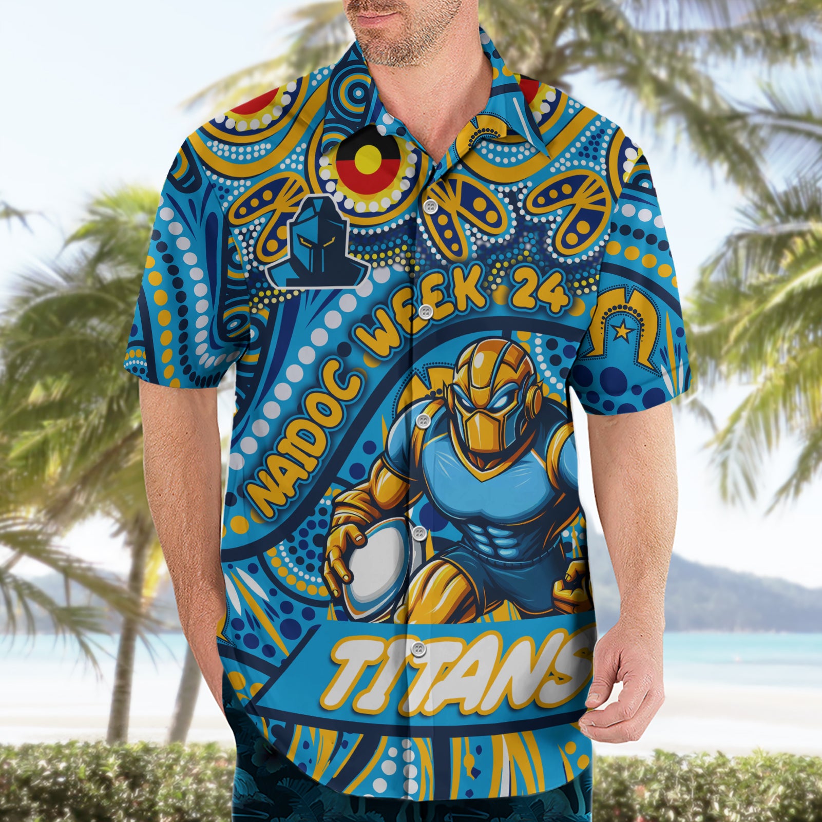 Custom Australia NAIDOC Week 2024 Hawaiian Shirt Titans Mascot Keep The Fire Burning - Vibe Hoodie Shop