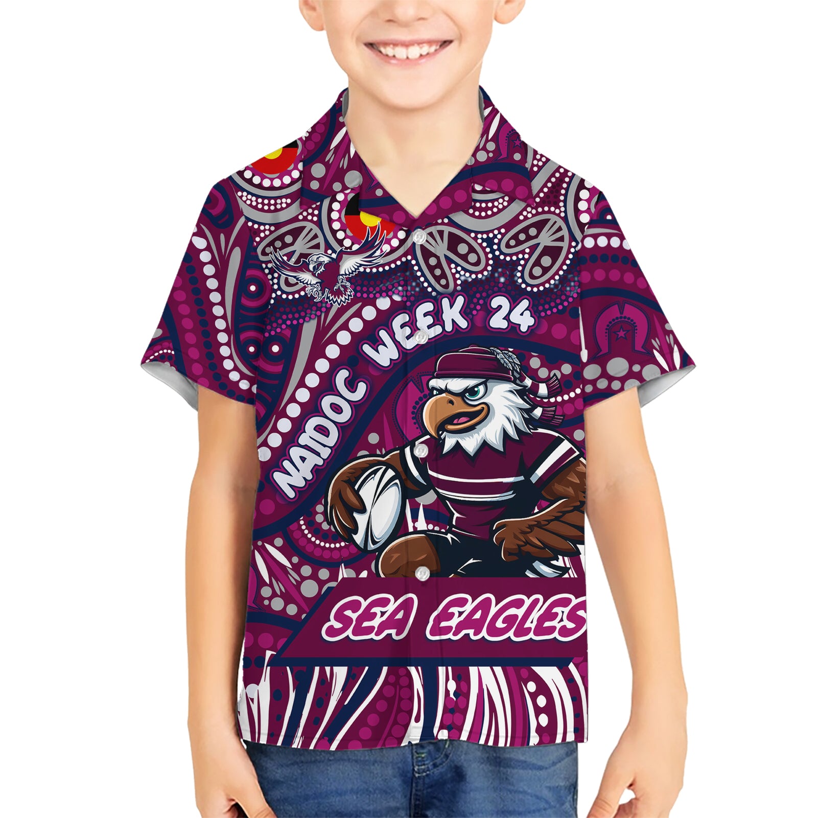 Custom Australia NAIDOC Week 2024 Hawaiian Shirt Sea Eagles Mascot Keep The Fire Burning - Vibe Hoodie Shop