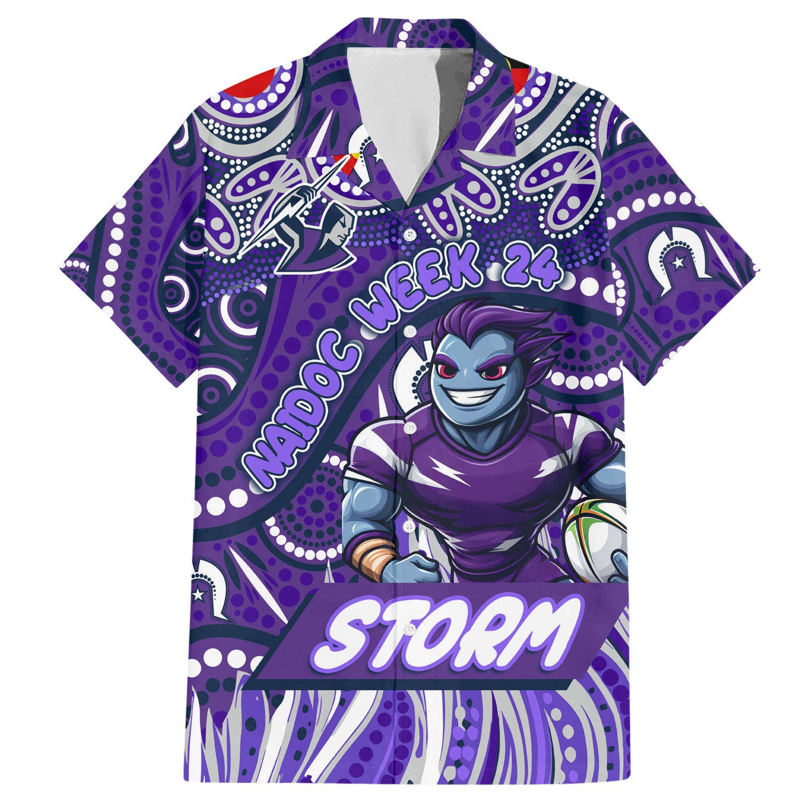 Custom Australia NAIDOC Week 2024 Hawaiian Shirt Melbourne Storm Mascot Keep The Fire Burning - Vibe Hoodie Shop