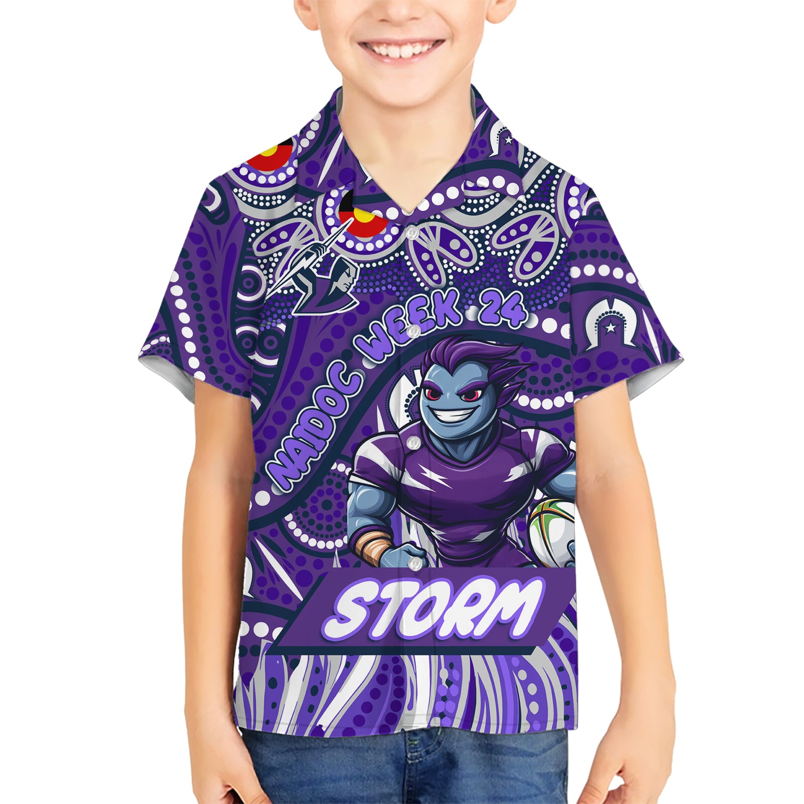 Custom Australia NAIDOC Week 2024 Hawaiian Shirt Melbourne Storm Mascot Keep The Fire Burning - Vibe Hoodie Shop