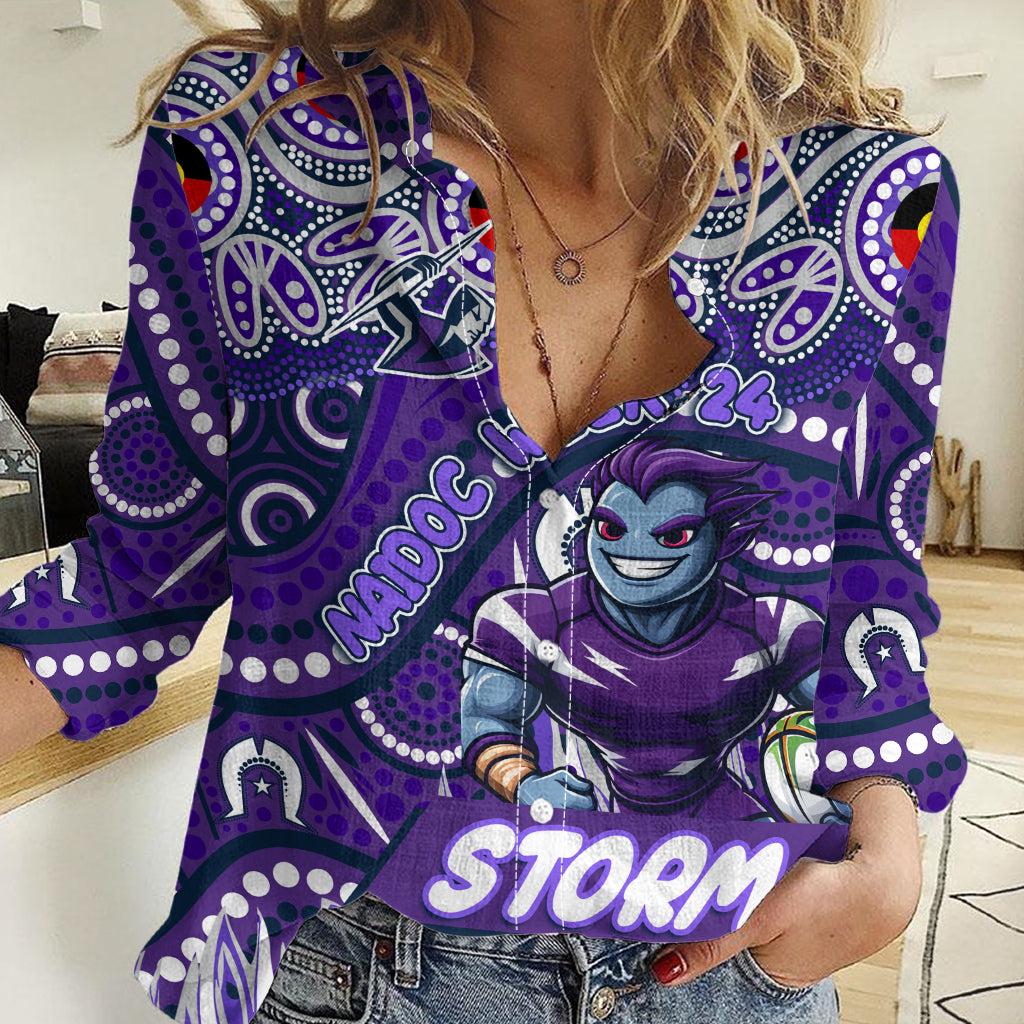 Custom Australia NAIDOC Week 2024 Women Casual Shirt Melbourne Storm Mascot Keep The Fire Burning - Vibe Hoodie Shop