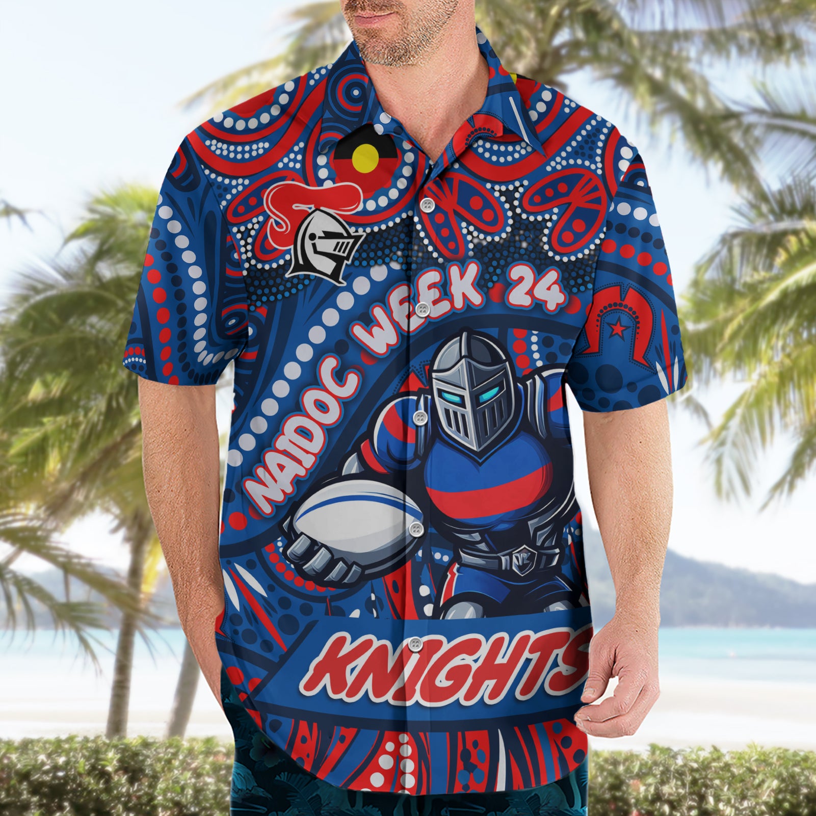 Custom Australia NAIDOC Week 2024 Hawaiian Shirt Newcastle Knights Mascot Keep The Fire Burning - Vibe Hoodie Shop