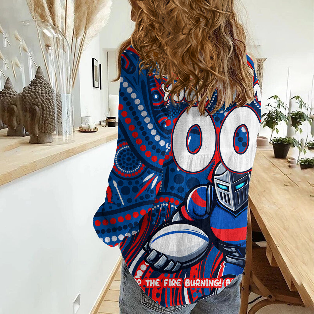Custom Australia NAIDOC Week 2024 Women Casual Shirt Newcastle Knights Mascot Keep The Fire Burning - Vibe Hoodie Shop
