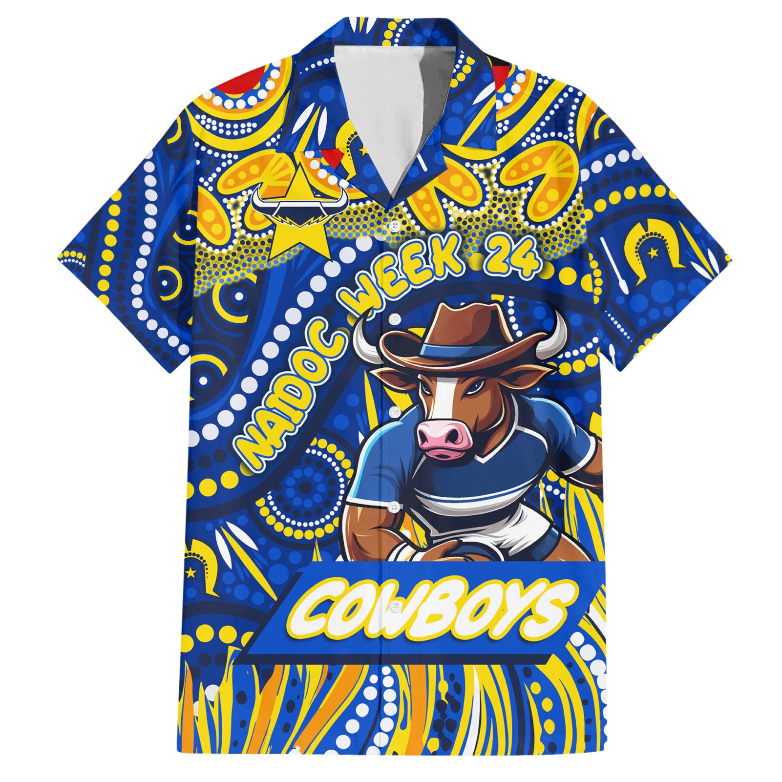 Custom Australia NAIDOC Week 2024 Hawaiian Shirt Cowboys Mascot Keep The Fire Burning - Vibe Hoodie Shop