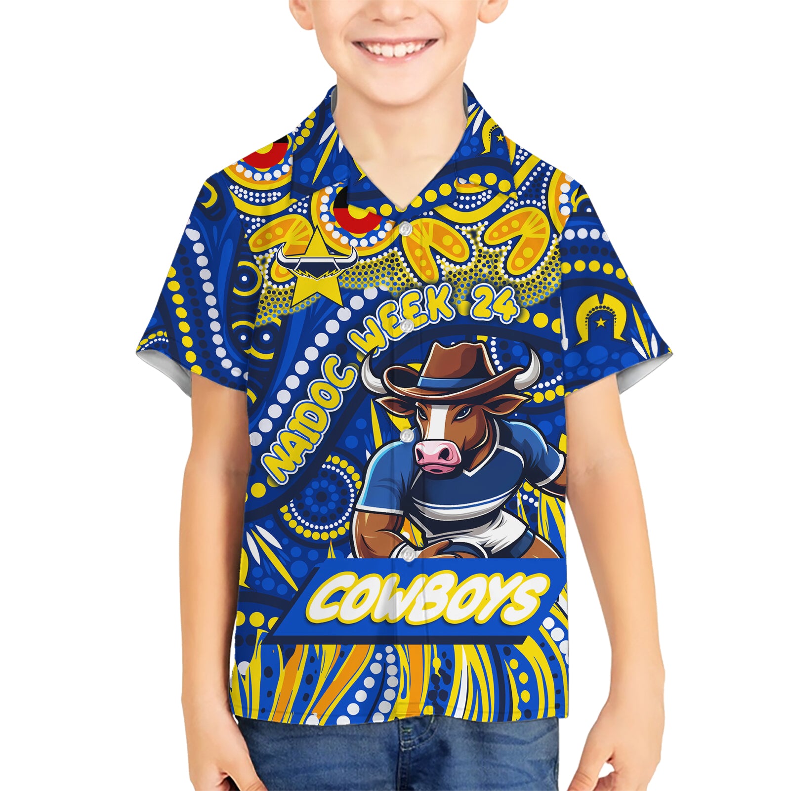 Custom Australia NAIDOC Week 2024 Hawaiian Shirt Cowboys Mascot Keep The Fire Burning - Vibe Hoodie Shop