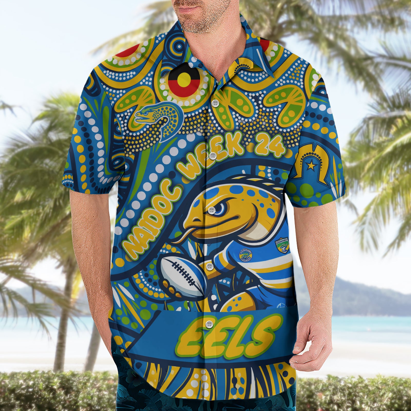 Custom Australia NAIDOC Week 2024 Hawaiian Shirt Parramatta Eels Mascot Keep The Fire Burning - Vibe Hoodie Shop