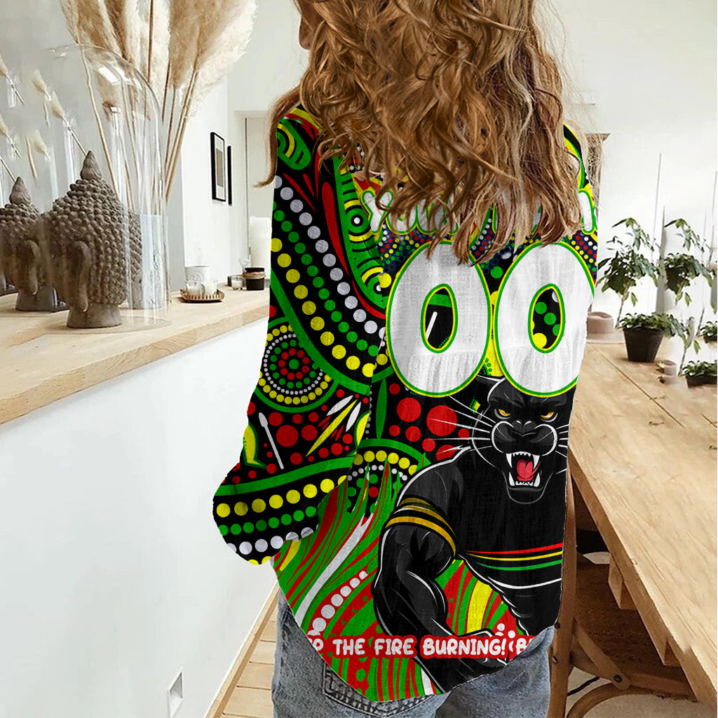 Custom Australia NAIDOC Week 2024 Women Casual Shirt Penrith Panthers Mascot Keep The Fire Burning - Vibe Hoodie Shop