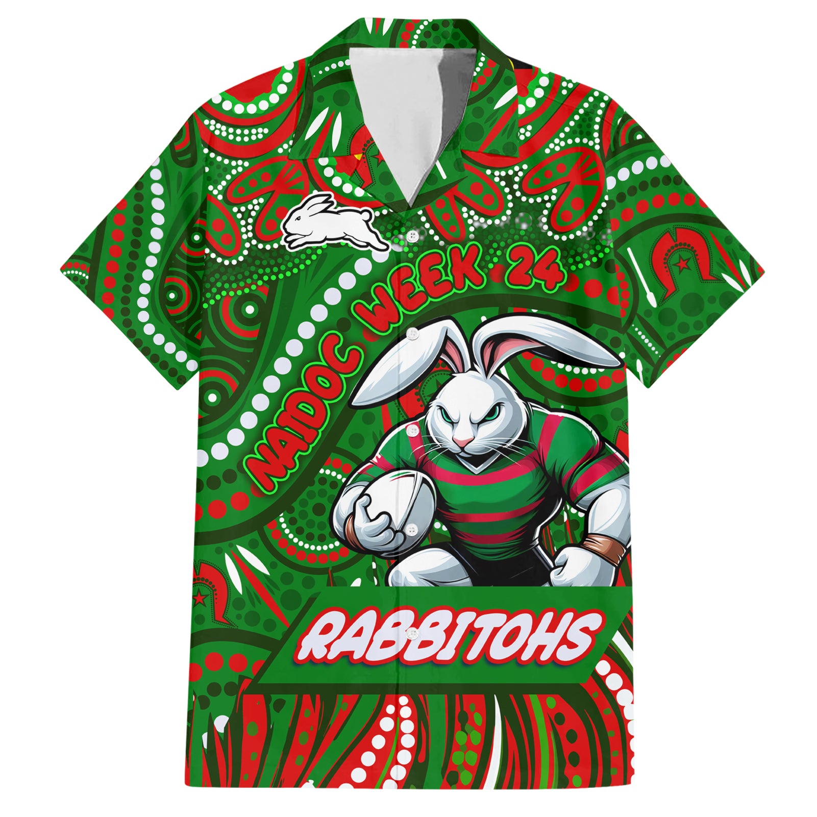 Custom Australia NAIDOC Week 2024 Hawaiian Shirt Rabbitohs Mascot Keep The Fire Burning - Vibe Hoodie Shop