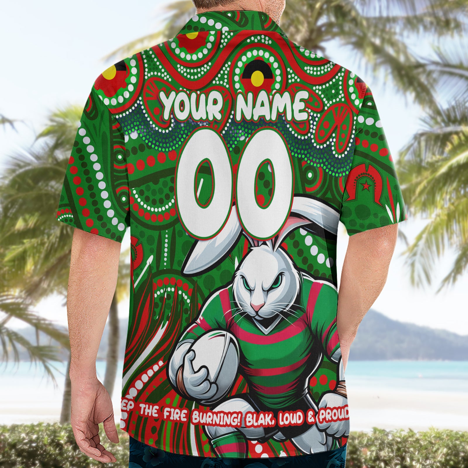 Custom Australia NAIDOC Week 2024 Hawaiian Shirt Rabbitohs Mascot Keep The Fire Burning - Vibe Hoodie Shop