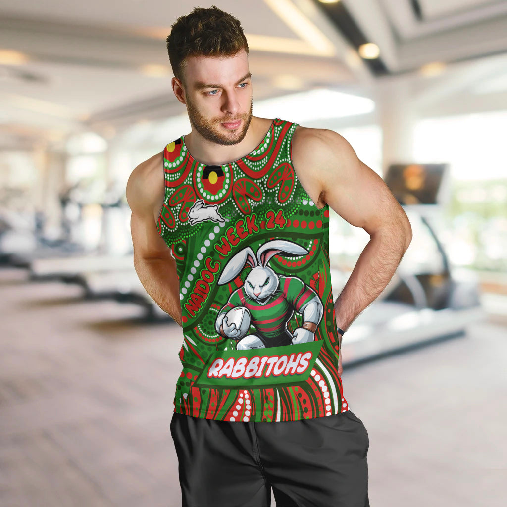Custom Australia NAIDOC Week 2024 Men Tank Top Rabbitohs Mascot Keep The Fire Burning - Vibe Hoodie Shop