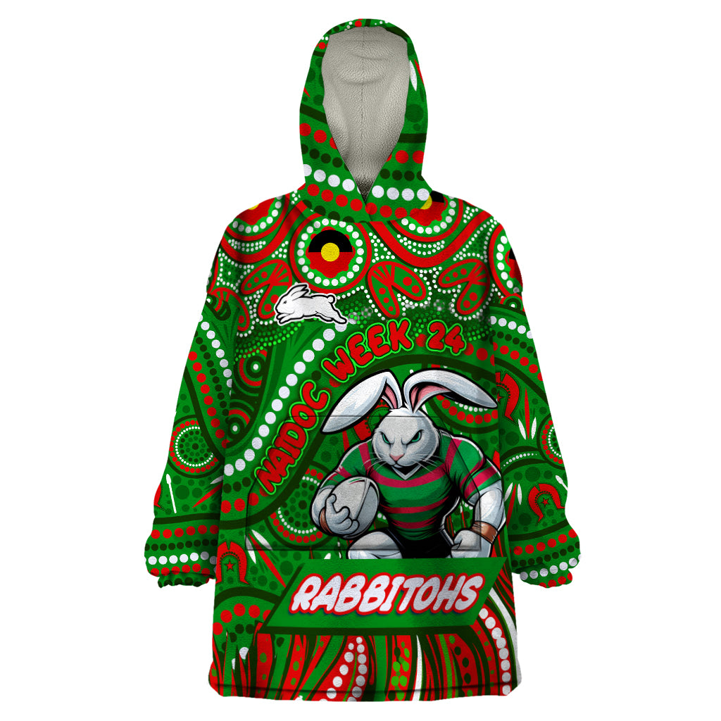 Custom Australia NAIDOC Week 2024 Wearable Blanket Hoodie Rabbitohs Mascot Keep The Fire Burning - Vibe Hoodie Shop