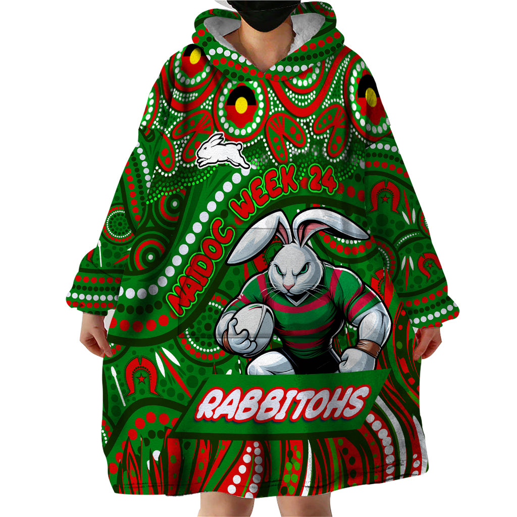 Custom Australia NAIDOC Week 2024 Wearable Blanket Hoodie Rabbitohs Mascot Keep The Fire Burning - Vibe Hoodie Shop