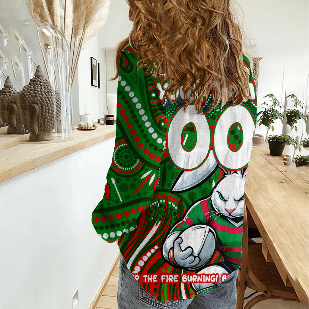 Custom Australia NAIDOC Week 2024 Women Casual Shirt Rabbitohs Mascot Keep The Fire Burning - Vibe Hoodie Shop