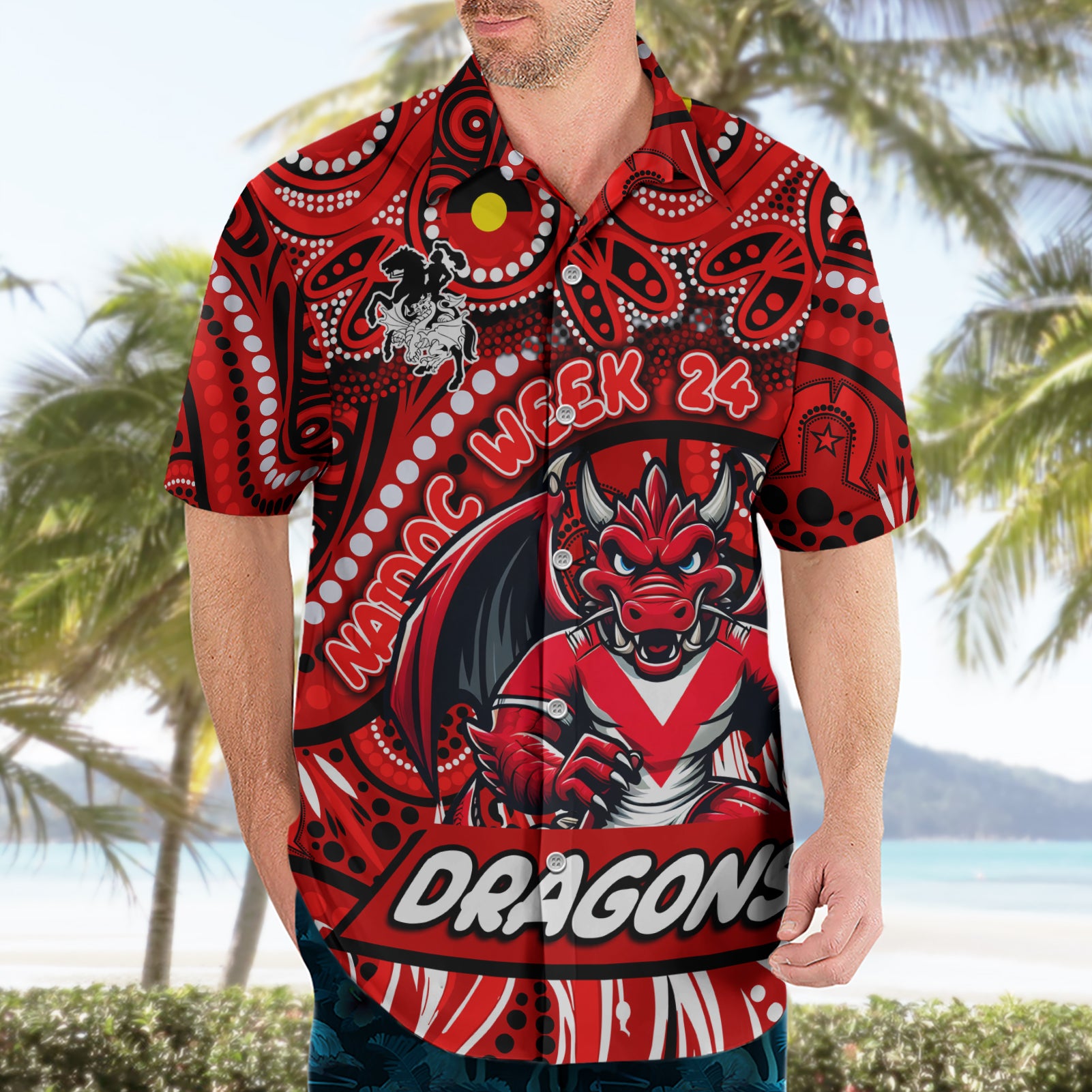 Custom Australia NAIDOC Week 2024 Hawaiian Shirt Dragons Mascot Keep The Fire Burning - Vibe Hoodie Shop