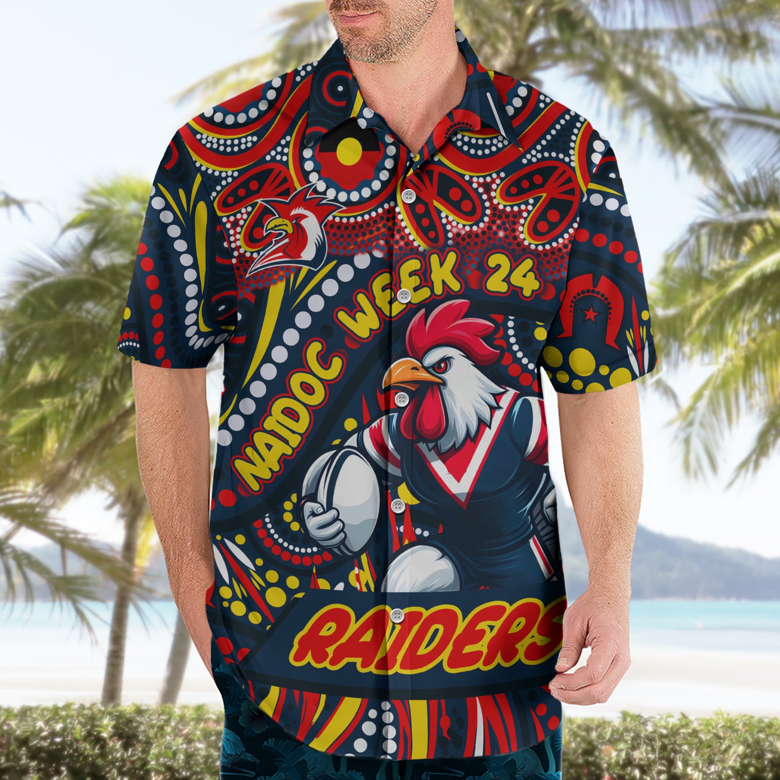 Custom Australia NAIDOC Week 2024 Hawaiian Shirt Sydney Roosters Mascot Keep The Fire Burning - Vibe Hoodie Shop