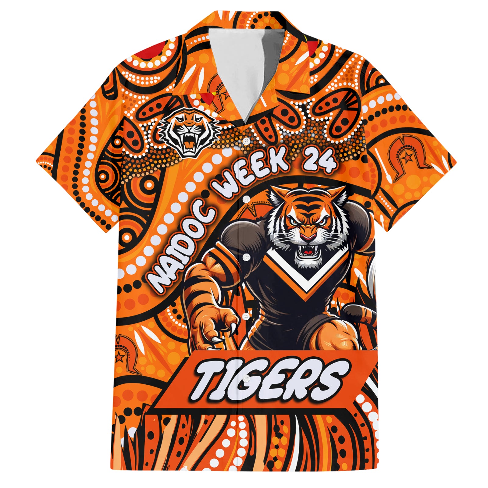 Custom Australia NAIDOC Week 2024 Hawaiian Shirt Wests Tigers Mascot Keep The Fire Burning - Vibe Hoodie Shop