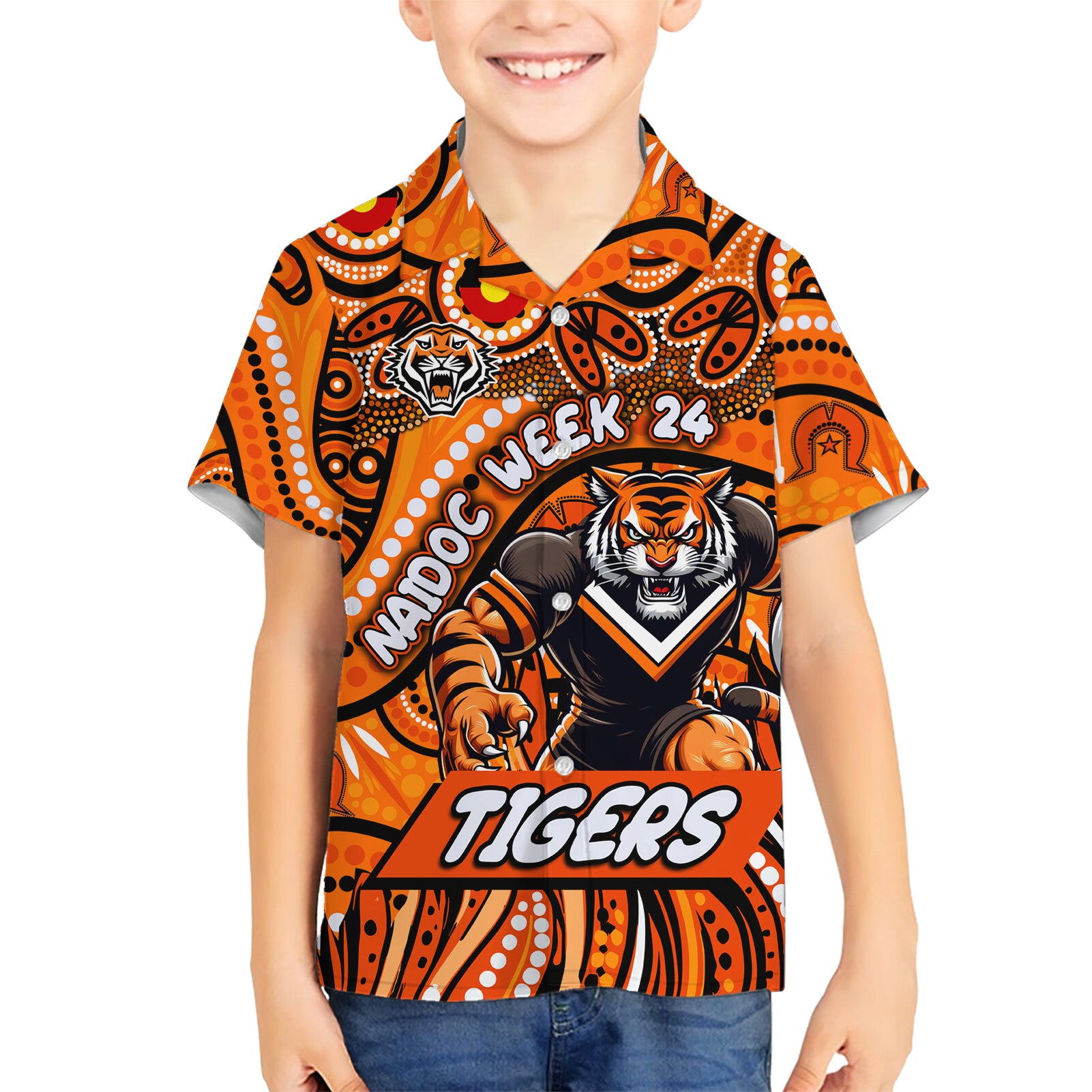 Custom Australia NAIDOC Week 2024 Hawaiian Shirt Wests Tigers Mascot Keep The Fire Burning - Vibe Hoodie Shop