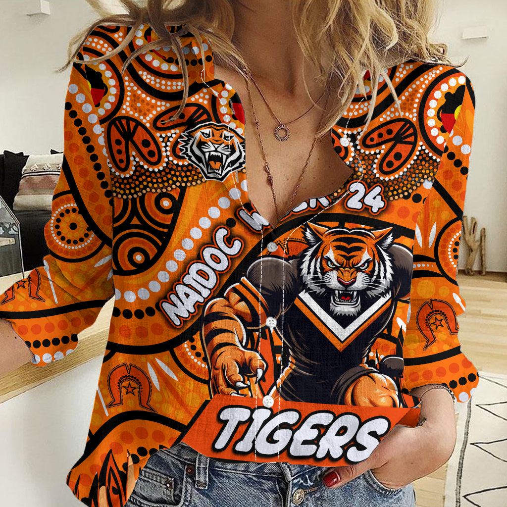 Custom Australia NAIDOC Week 2024 Women Casual Shirt Wests Tigers Mascot Keep The Fire Burning - Vibe Hoodie Shop
