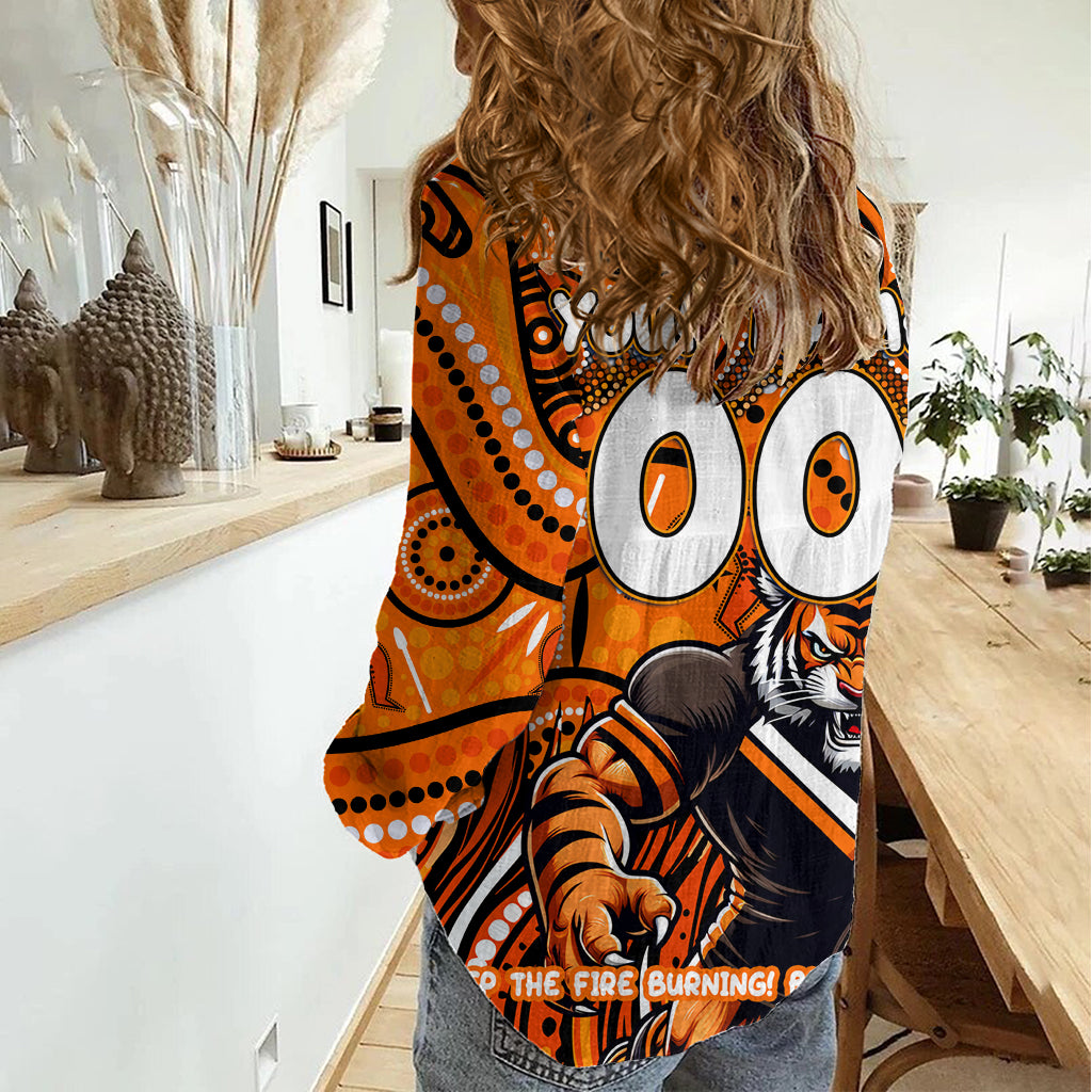 Custom Australia NAIDOC Week 2024 Women Casual Shirt Wests Tigers Mascot Keep The Fire Burning - Vibe Hoodie Shop