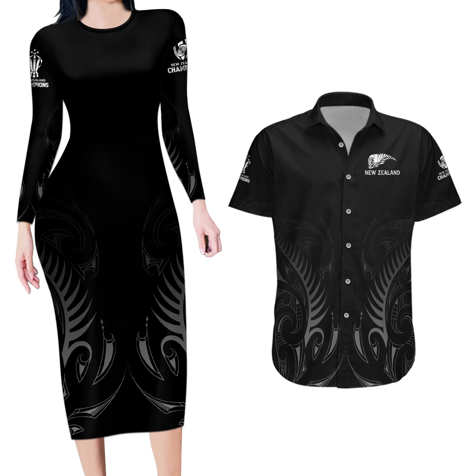 new-zealand-couples-matching-long-sleeve-bodycon-dress-and-hawaiian-shirt-rugby-2023-champions-black