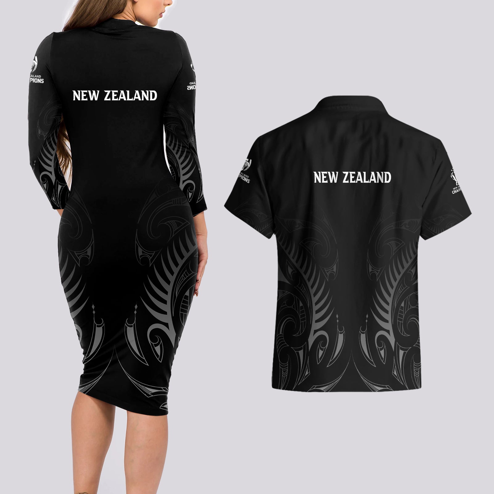 new-zealand-couples-matching-long-sleeve-bodycon-dress-and-hawaiian-shirt-rugby-2023-champions-black