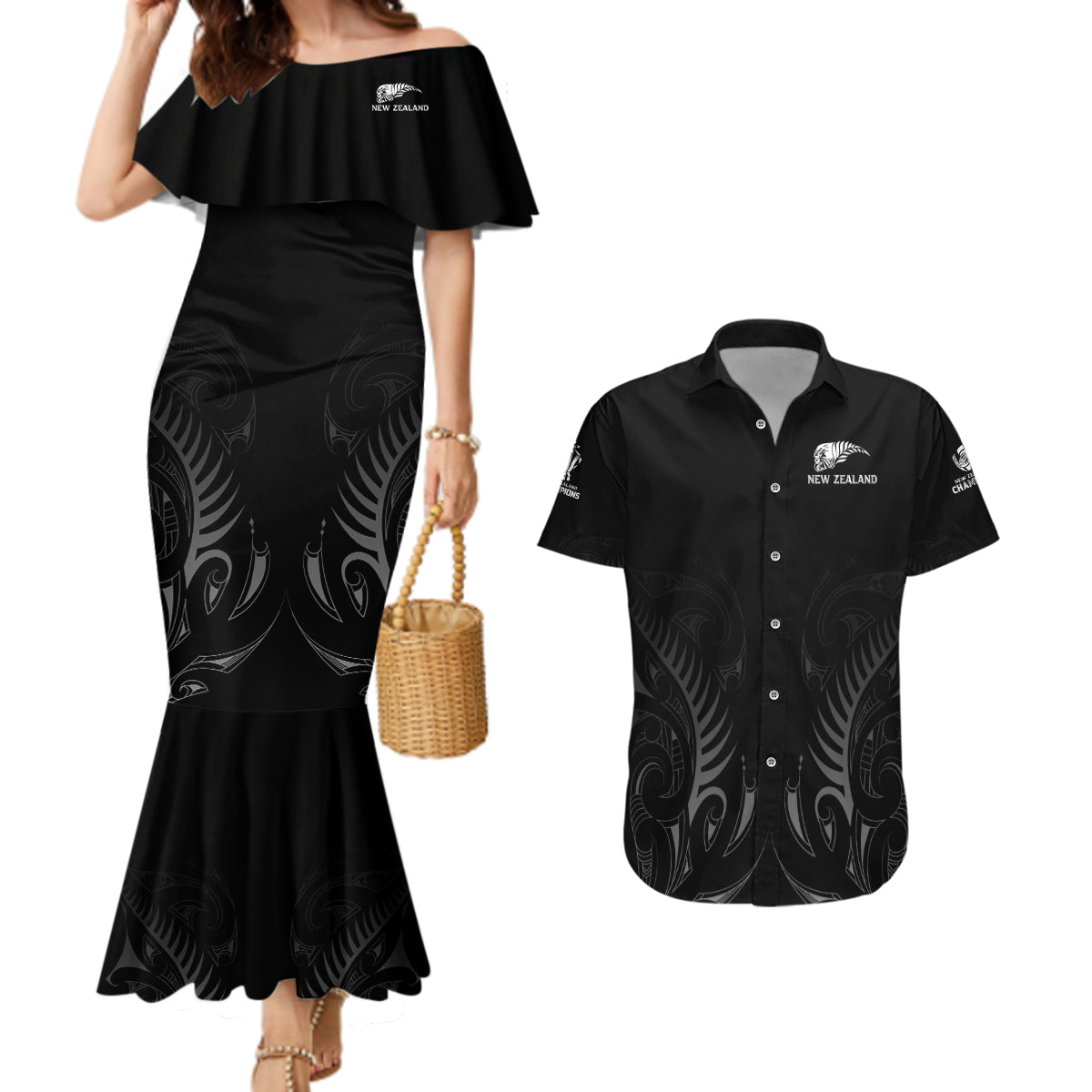 new-zealand-couples-matching-mermaid-dress-and-hawaiian-shirt-rugby-2023-champions-black