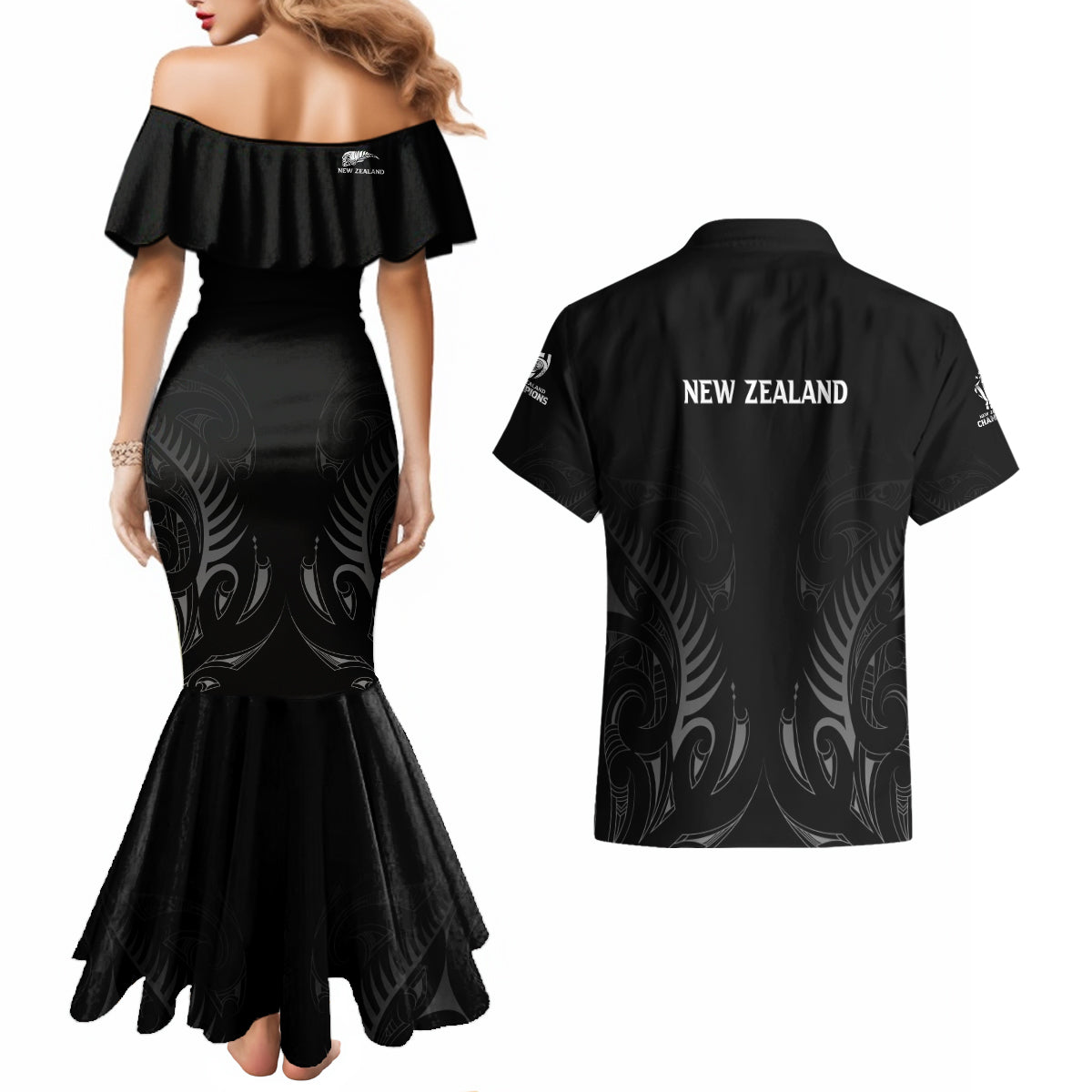 new-zealand-couples-matching-mermaid-dress-and-hawaiian-shirt-rugby-2023-champions-black
