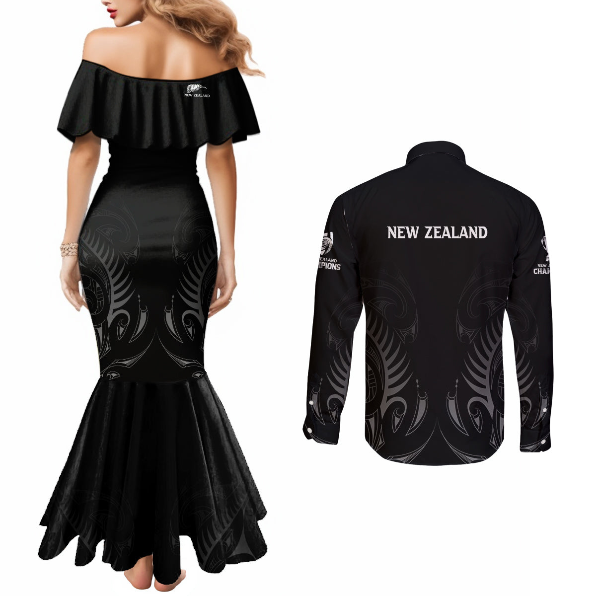 new-zealand-couples-matching-mermaid-dress-and-long-sleeve-button-shirt-rugby-2023-champions-black
