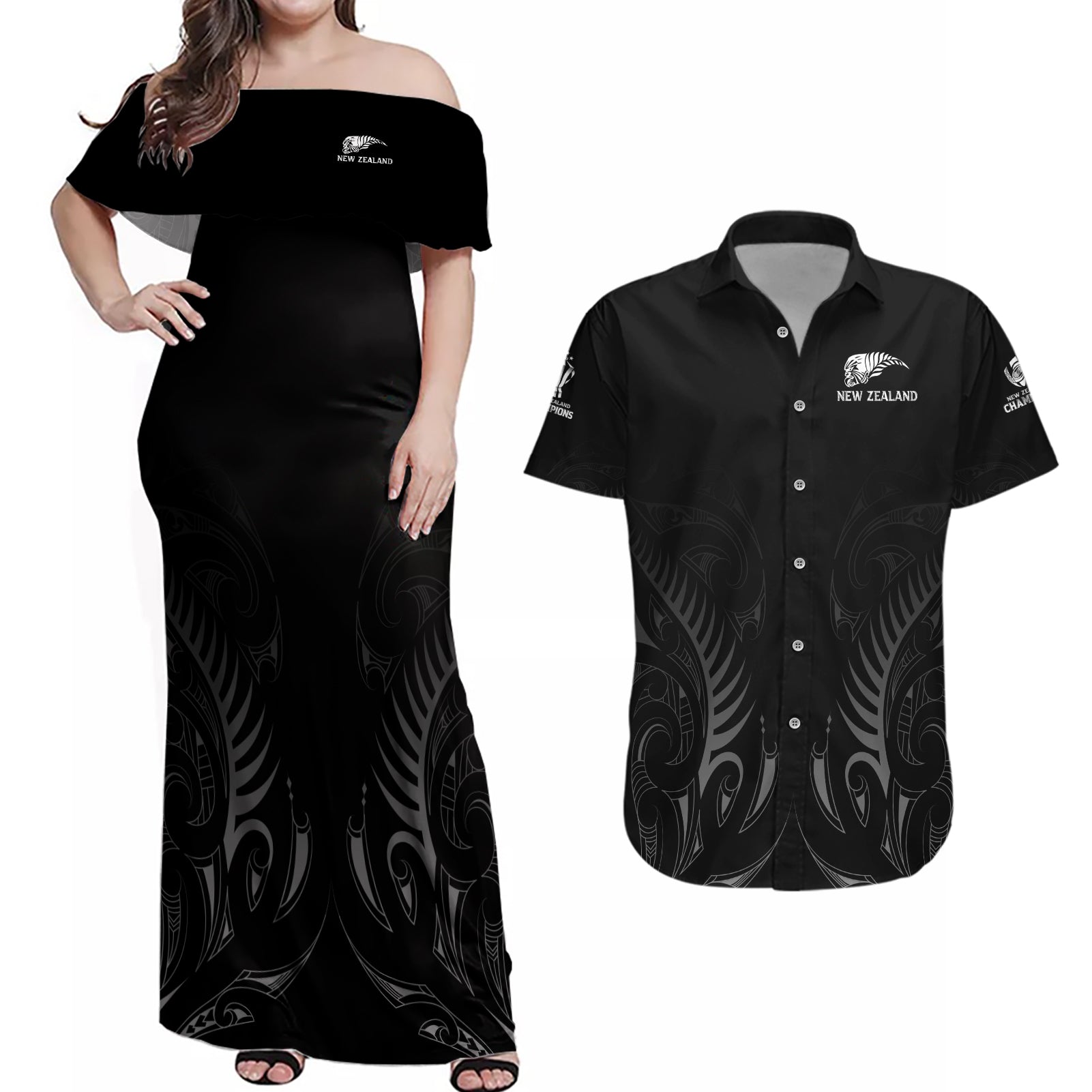 new-zealand-couples-matching-off-shoulder-maxi-dress-and-hawaiian-shirt-rugby-2023-champions-black