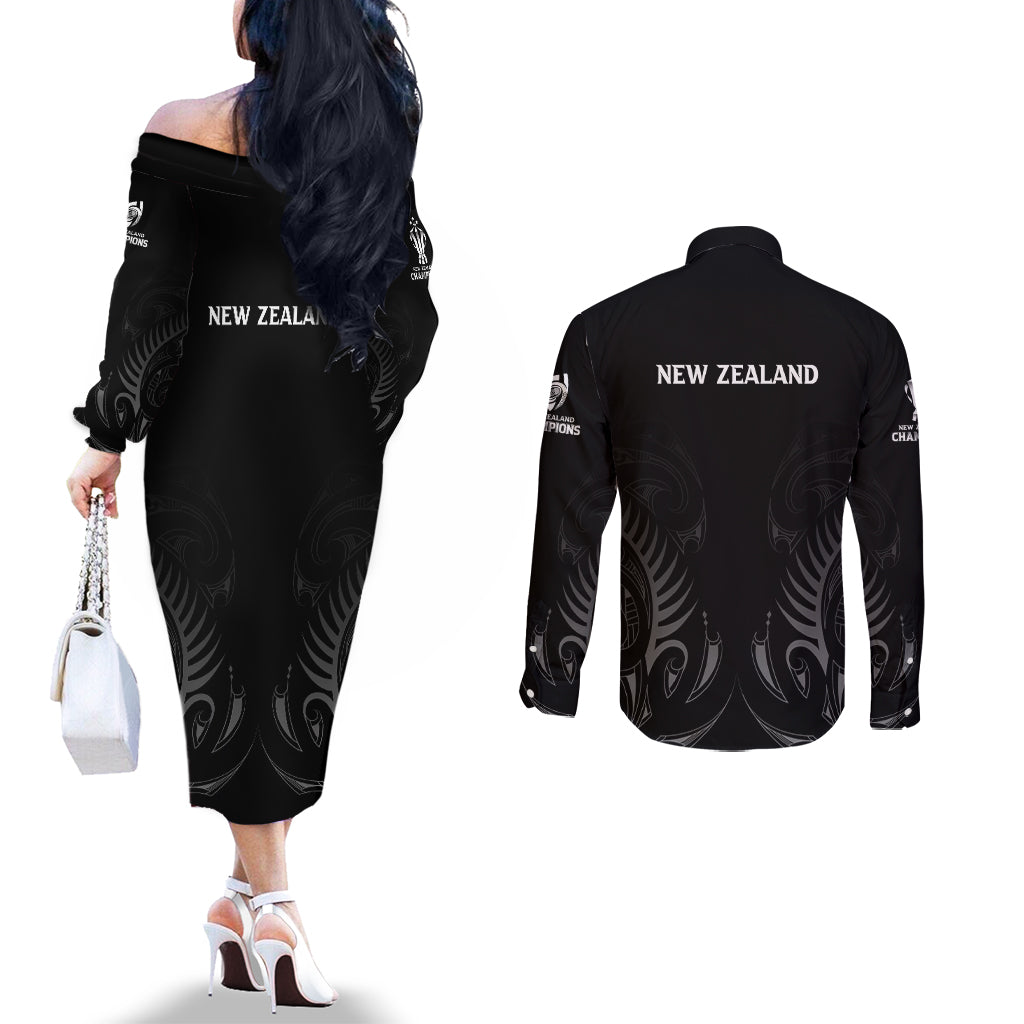 new-zealand-couples-matching-off-the-shoulder-long-sleeve-dress-and-long-sleeve-button-shirt-rugby-2023-champions-black